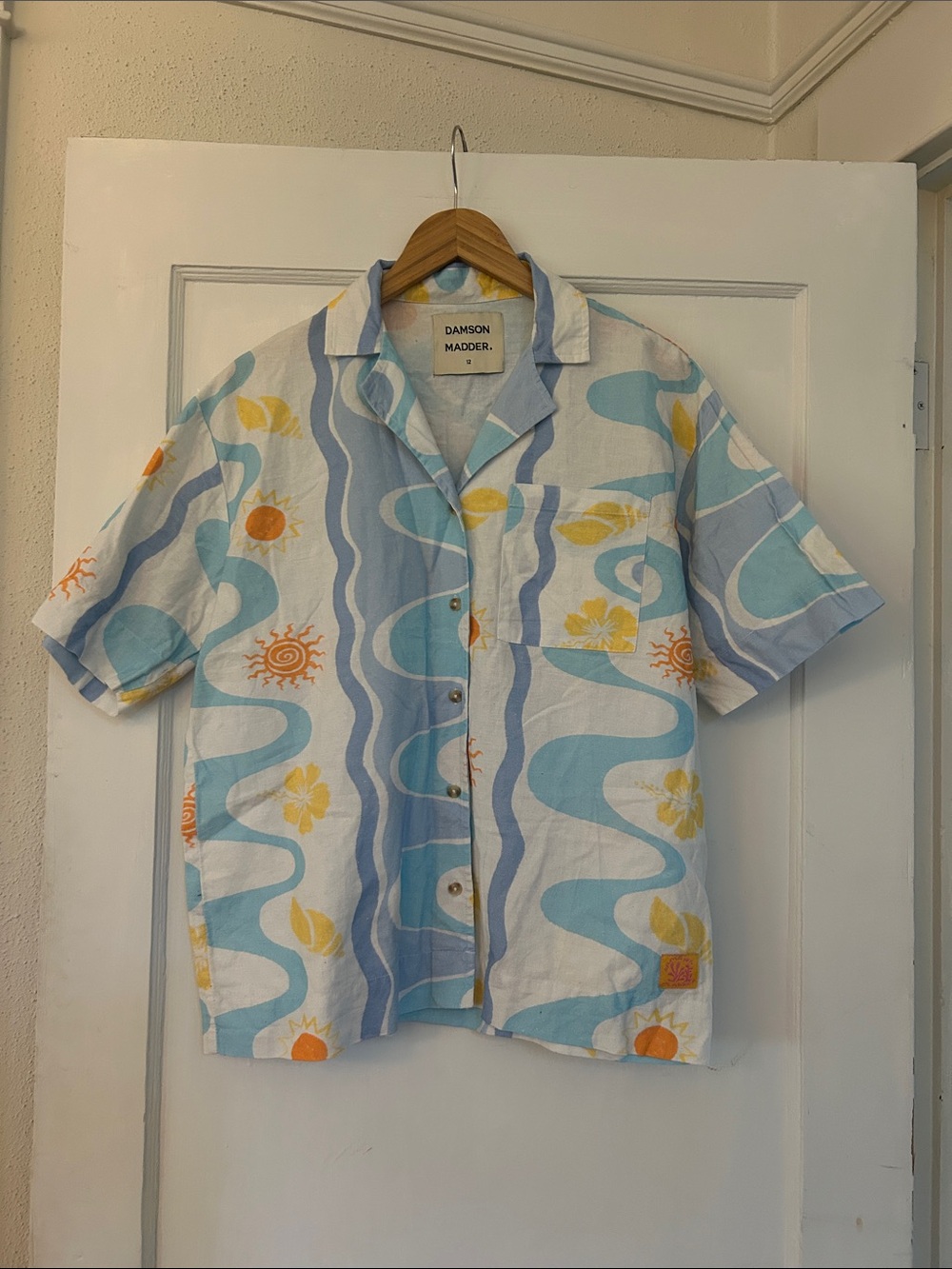Damson Madder UK blue wavy sun tropical holiday button up Hawaiian 🌺 shirt